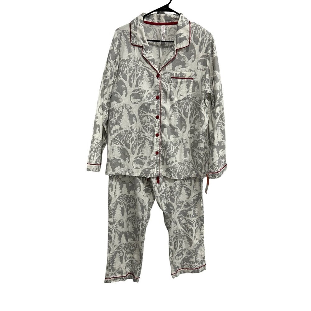 Gilligan & OMalley NWT White Gray Cotton Pajama Set Red Piping Sz XXL